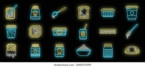 Chocolate paste icons set outline vector. Jar bottle. Chocolate paste neon color isolated