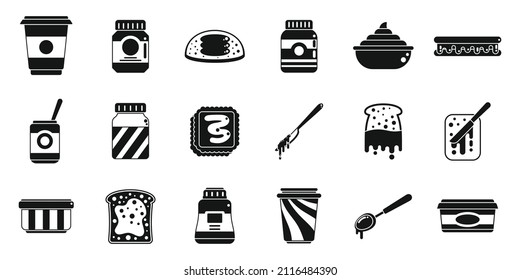 Chocolate paste icons set simple vector. Jar bottle. Chocolate paste