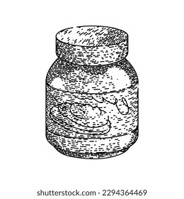 Schokoladenpastete, handgezeichnet. Sahne, Brothaselnuss, Kakaomesser, Löffelbutter, cremige Schokoladencreme, Vektorgrafik. einzelne schwarze Illustration