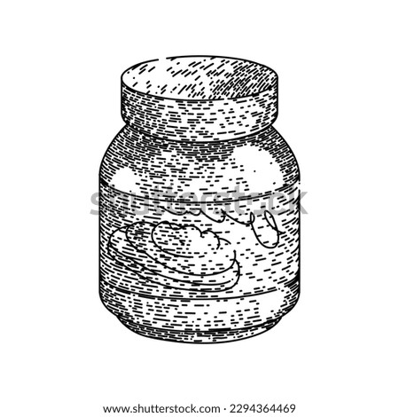 chocolate paste jar hand drawn. spread cream, bread hazelnut, cocoa knife, spoon butter, nut creamy chocolate paste jar vector sketch. isolated black illustration