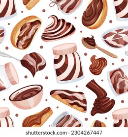 Chocolate Paste Seamless Pattern Design with Sweet Cacao Dessert Vector Template