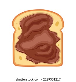 chocolate paste toast cartoon. bread food, spread cream, breakfast sweet, sandwich snack, tasty dessert, cocoa slice, brown hazelnut chocolate paste toast vector illustration