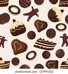 Chocolate and pastries seamless pattern.