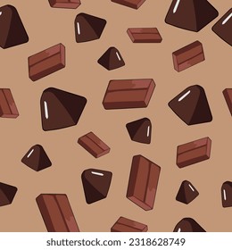 Patrón de chocolate sin fisuras vectorial sobre fondo marrón , fondo de pantalla de chocolate sin soldadura