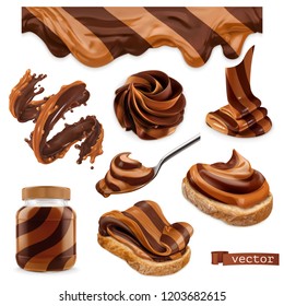 Chocolate and peanut butter. 3d vector realistic icon set