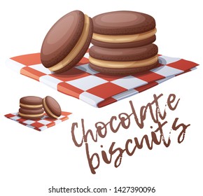 Chocolate peanut butter shortbread sandwiches illustration. Cartoon vector food icon isolated on white background