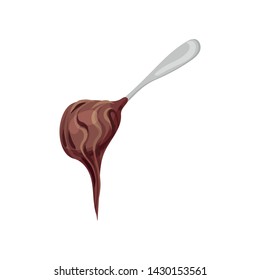 Chocolate Peanut Paste on a spoon. Vector illustration on white background.