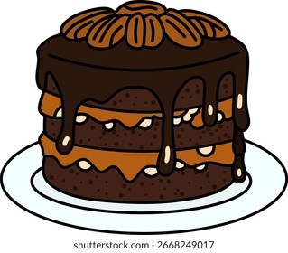 Ilustración de pastel de capa de nuez de chocolate