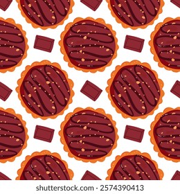 Chocolate pie seamless pattern. Pattern for Hello Autumn, Thanksgiving Day. World Pie Day or bakery design . Baking, pastry vector illustration in flat style