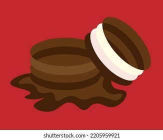 Chocolate pie vector in red background.
