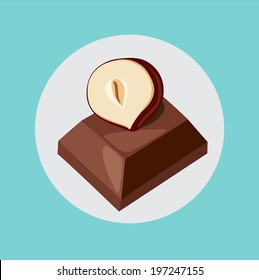 chocolate piece and hazelnut flat design