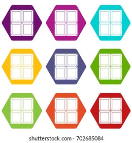Chocolate piece icon set many color hexahedron isolated on white vector illustration