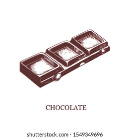 Chocolate piece with nuts. Vector vintage illustration.
