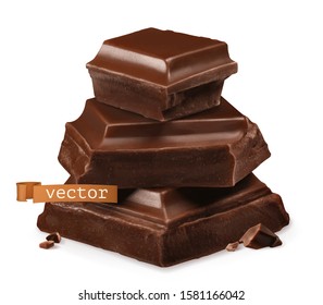 Chocolate pieces 3d realistic vector icon