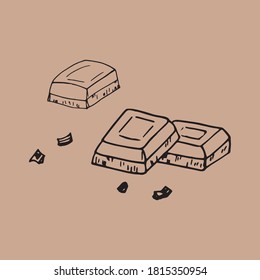 chocolate pieces hand drawn vector doodle. concept icon logo composition elements for design label, menu, sticker. food, sweets