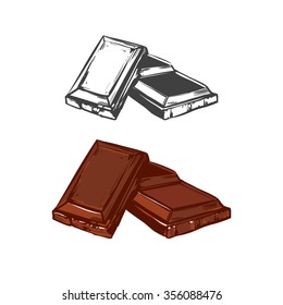 Chocolate Pieces, Hand Drawn Vector Set, Simple Illustration For Your Design, For Menu