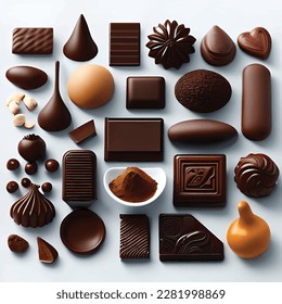 chocolate pieces isolated on white background from top view