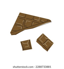 Chocolate pieces isolated on white background. Sweet tasty food. Vector illustrations.