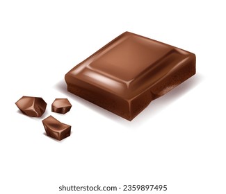 Chocolate. Pieces, shavings. 3D realistic vector set, horizontal and vertical splash of chocolate