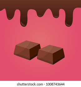 Chocolate pieces with chocolate splash. Vector illustration.