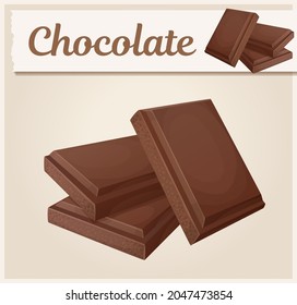 Chocolate pieces vector icon, broken dark choco bar snack cartoon fodd illustration