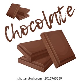 Chocolate pieces vector icon isolated on white background, broken brown chocolate bar cartoon illustration