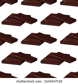 Chocolate pieces, vector illustration. Dark chocolate isolated on white background.