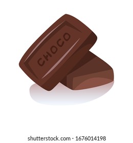 Chocolate Pieces Vector Realistic Illustration. Isolated On White
