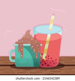 chocolate and pink tea drinks