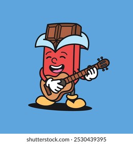 Chocolate Playing Guitar Retro Mascot Cartoon Vector Illustration