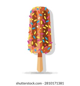 Chocolate Popsicle with Colorful Sprinkles Vector Illustration, Sweet Summer Frozen Dessert Icon