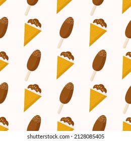 Chocolate Popsicle and cone pattern for cafe web design. Vector image for use in textiles or as a print