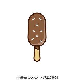 Chocolate popsicle flat line icon isolated on the white background. Eskimo, stick ice cream.