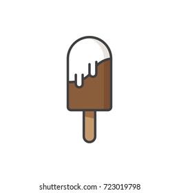 Chocolate popsicle, ice cream flat colored line icon.