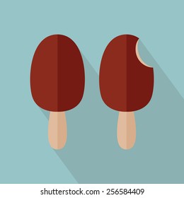Chocolate popsicle ice cream icon. Flat design. Vector illustration