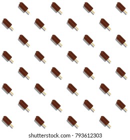 Chocolate Popsicle ice cream stick on white background seamless pattern