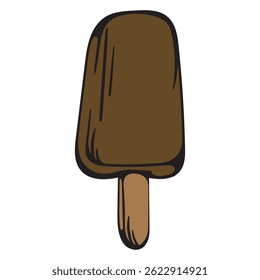 Chocolate popsicle ice cream. Sweets. Simple vector illustration for sticker, icon, print. Design element isolated on white background