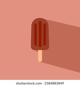 chocolate popsicle icon, flat style illustration of cacao popsicle on light brown background, vector