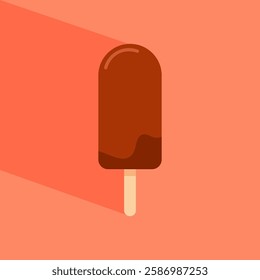 chocolate popsicle icon, ice cream vector isolated on red background, flat style illustration vector