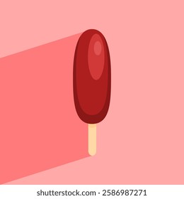 chocolate popsicle icon, ice cream vector isolated on red background, flat style illustration vector