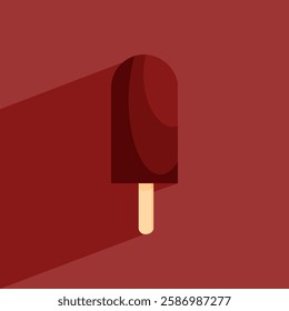 chocolate popsicle icon, ice cream vector isolated on red background, flat style illustration vector