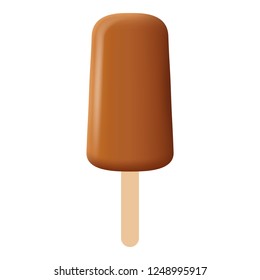 Chocolate popsicle icon. Realistic illustration of chocolate popsicle vector icon for web design isolated on white background