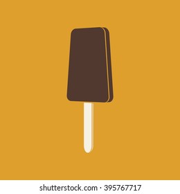 Chocolate popsicle icon sign on a yellow background. Ice cream. Ice lolly. Vector illustration.
