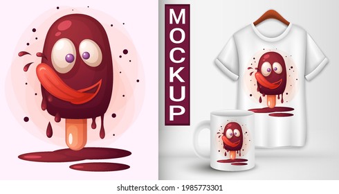 Chocolate popsicle is licking its lips. Illustration