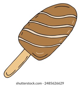 chocolate popsicle on a stick, ice cream, vector color doodle element, cute design element