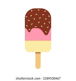 Chocolate popsicle on stick vector. (whole and bitten with filling) Isolated on white background.