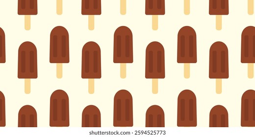 Chocolate popsicle on Wooden Stick Seamless Pattern Minimalistic sweet Dessert Background concept