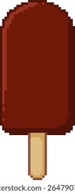 Chocolate popsicle in pixel art style on white background. Minimal and nostalgic sweet summer dessert. Vector illustration.