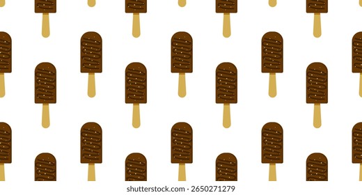 Chocolate popsicles arranged in a playful pattern on a white background creating a festive atmosphere