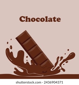 Chocolate poster design. Chocolate splash with chocolate bar